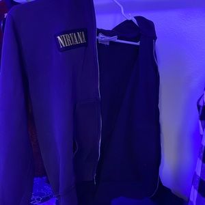 Vintage black hoodie with AC/DC and nirvana patches